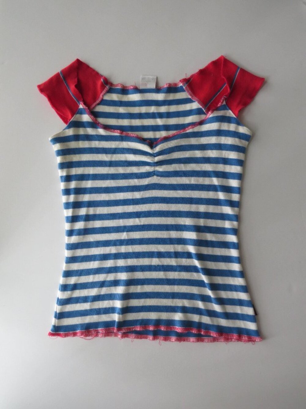 Vintage Tommy Striped Top, Blue White Off Shoulder Cap Sleeve Tee, 90s Tommy Hil